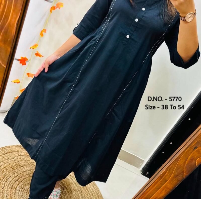 Plus/ Regular Size Pure Cotton Black  Anarkali Gown With Pant Set
