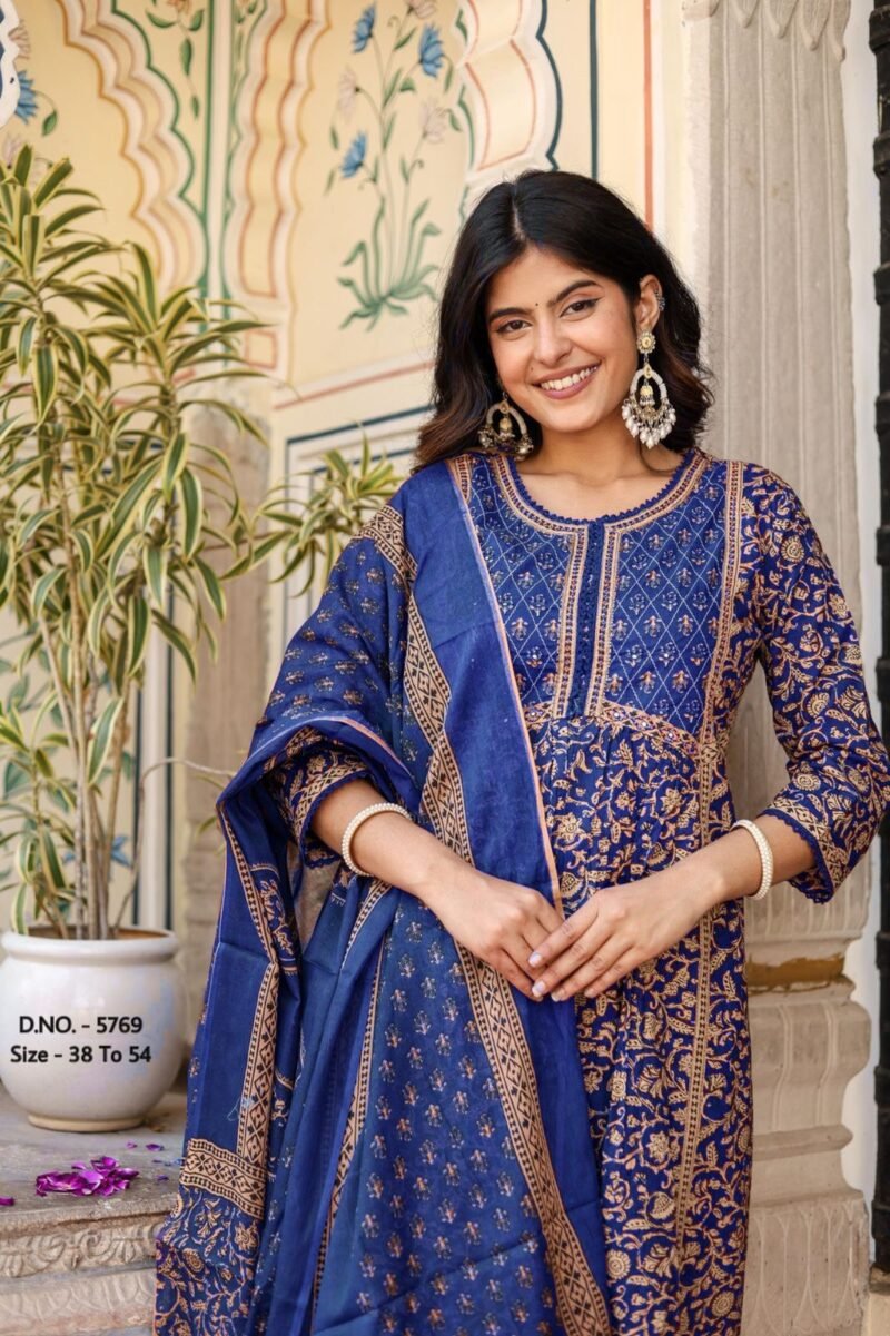 Plus/ Regular Size Dress Cotton 3p Kurta Pant Dupatta Set Stitched - Image 2