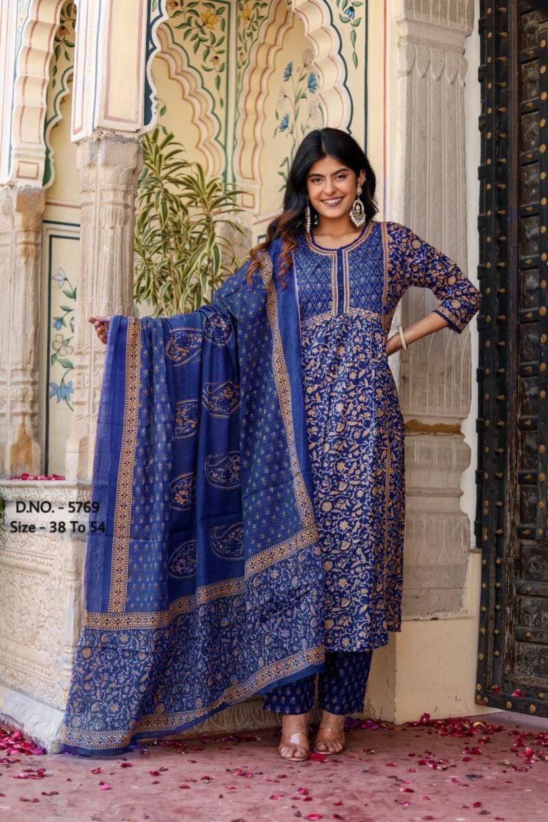 Plus/ Regular Size Dress Cotton 3p Kurta Pant Dupatta Set Stitched