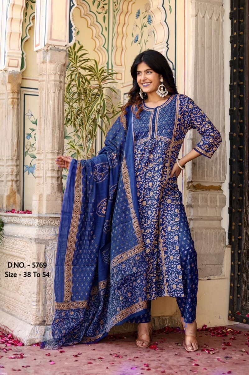 Plus/ Regular Size Dress Cotton 3p Kurta Pant Dupatta Set Stitched - Image 9