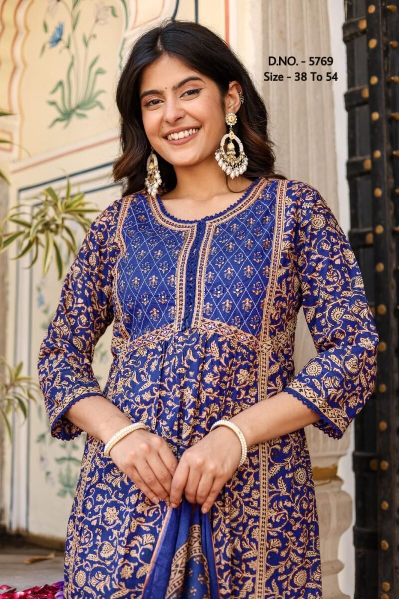 Plus/ Regular Size Dress Cotton 3p Kurta Pant Dupatta Set Stitched - Image 4