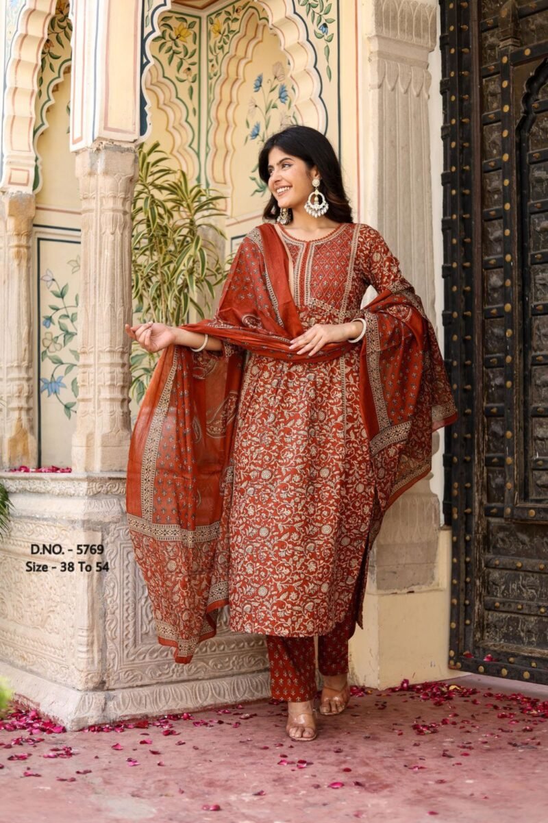 Plus/ Regular Size Dress Cotton 3p Kurta Pant Dupatta Set Readymade - Image 8