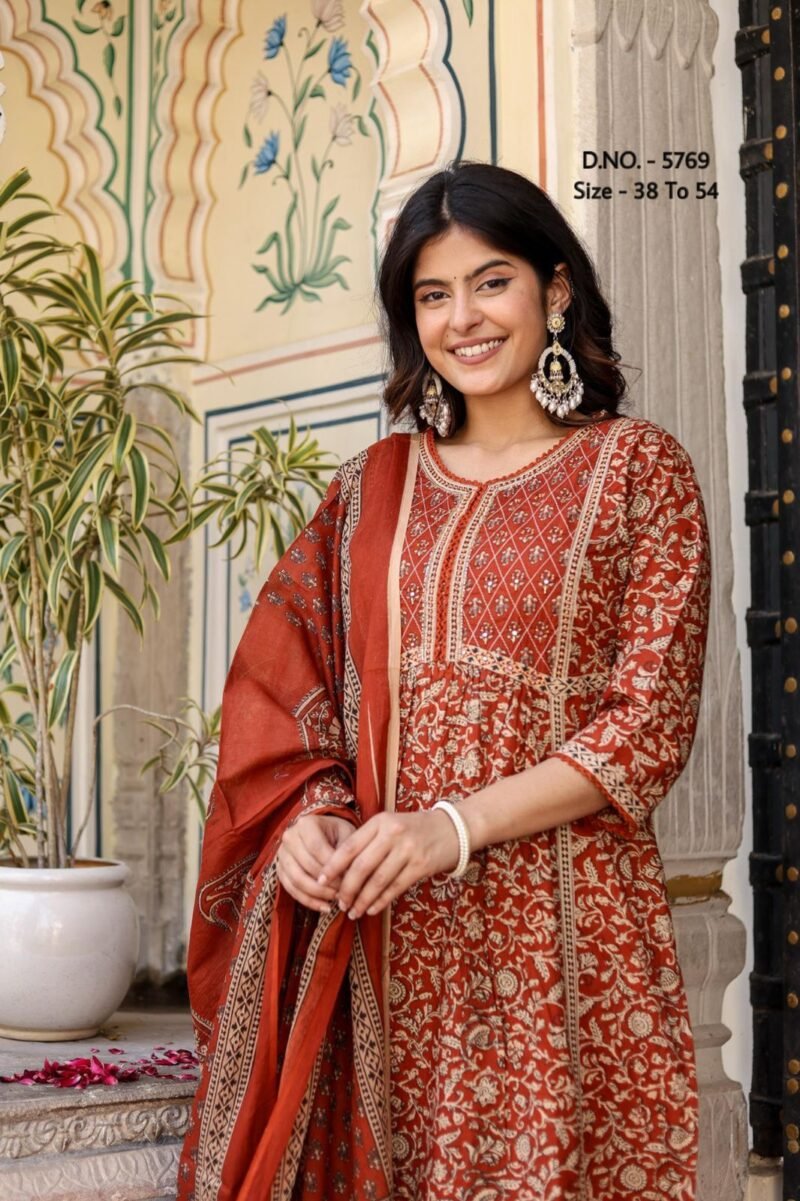 Plus/ Regular Size Dress Cotton 3p Kurta Pant Dupatta Set Readymade - Image 7