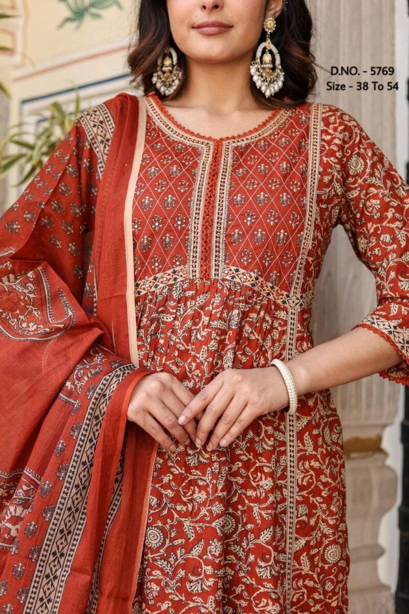 Plus/ Regular Size Dress Cotton 3p Kurta Pant Dupatta Set Readymade - Image 6