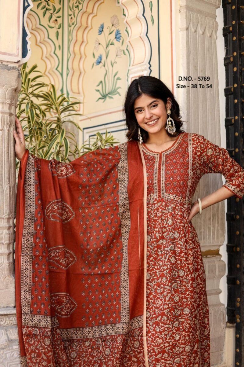 Plus/ Regular Size Dress Cotton 3p Kurta Pant Dupatta Set Readymade - Image 5