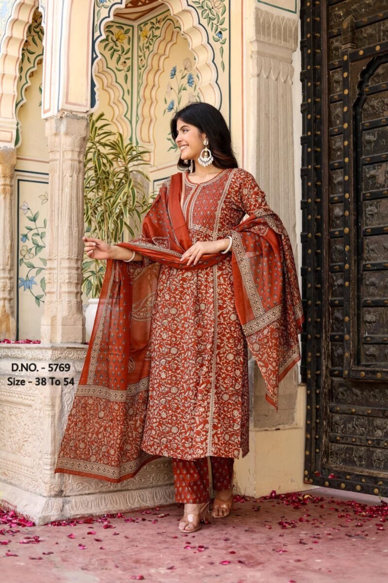 Plus/ Regular Size Dress Cotton 3p Kurta Pant Dupatta Set Readymade - Image 4