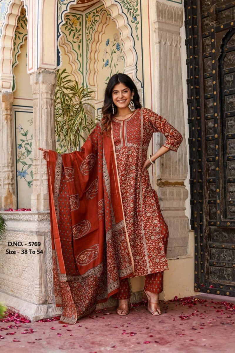Plus/ Regular Size Dress Cotton 3p Kurta Pant Dupatta Set Readymade