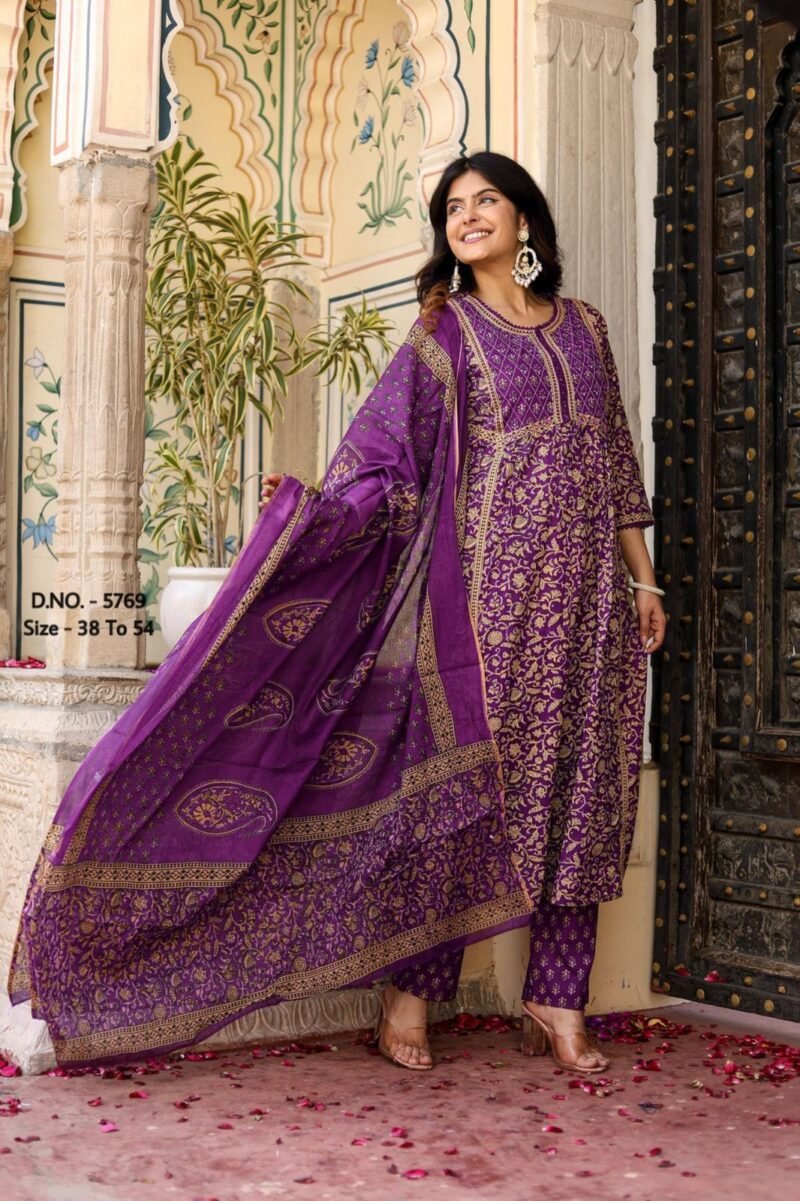 Plus/ Regular Size Cotton 3p Kurta Pant Dupatta Set Readymade