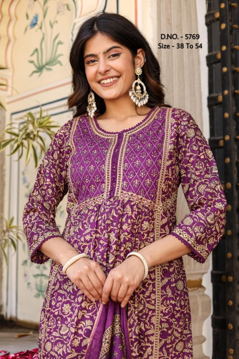 Plus/ Regular Size Cotton 3p Kurta Pant Dupatta Set Readymade - Image 9