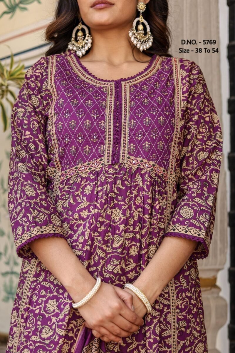 Plus/ Regular Size Cotton 3p Kurta Pant Dupatta Set Readymade - Image 8