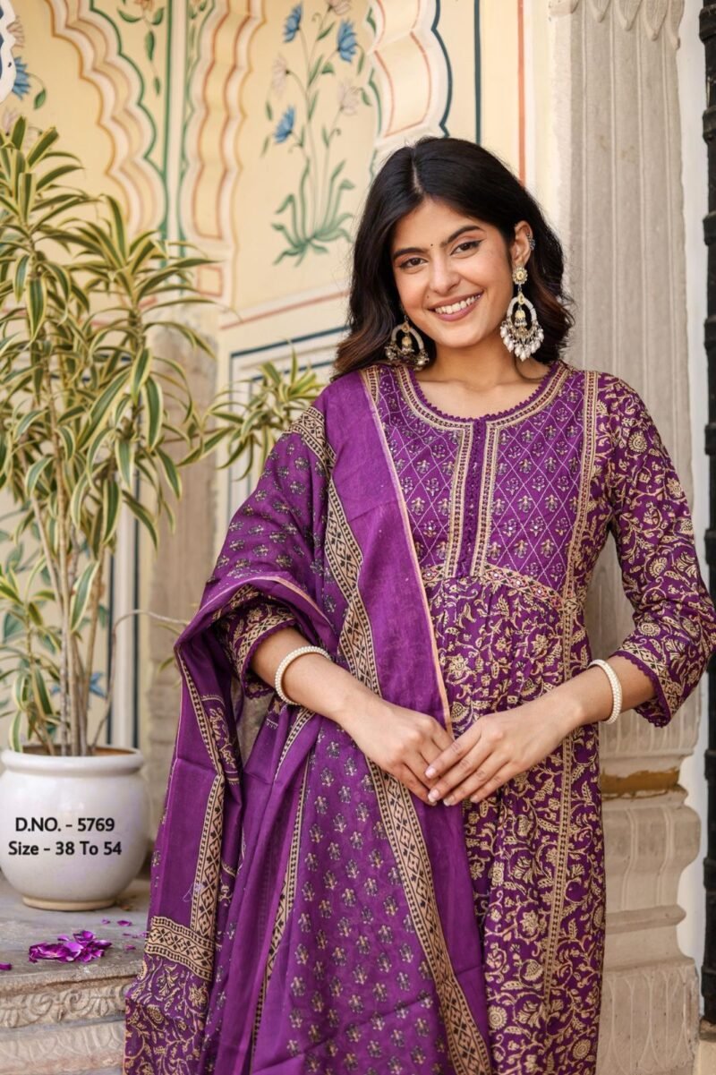 Plus/ Regular Size Cotton 3p Kurta Pant Dupatta Set Readymade - Image 7