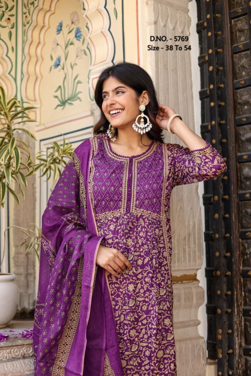Plus/ Regular Size Cotton 3p Kurta Pant Dupatta Set Readymade - Image 6
