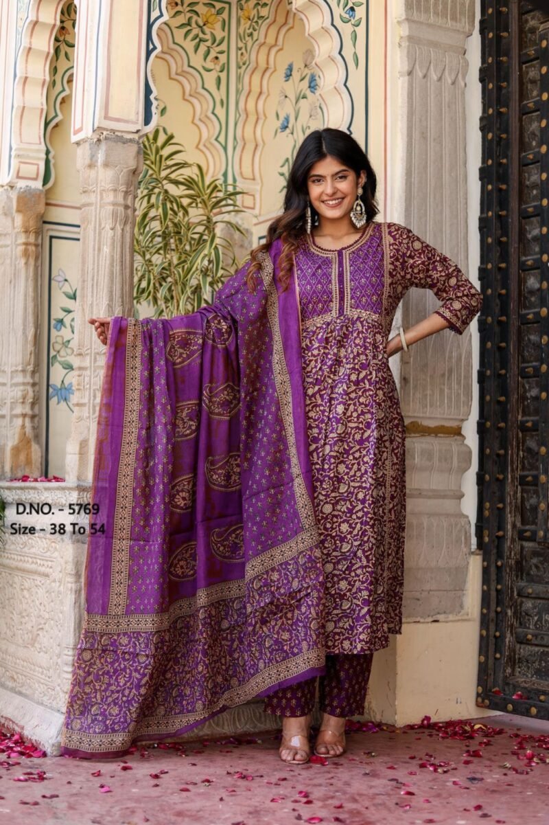 Plus/ Regular Size Cotton 3p Kurta Pant Dupatta Set Readymade - Image 4
