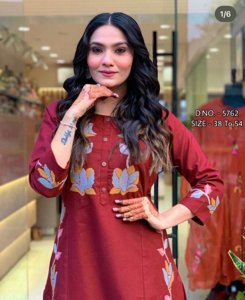 Plus/ Regular Size Red Cotton Embroidered  Anarkali Suit - Image 6