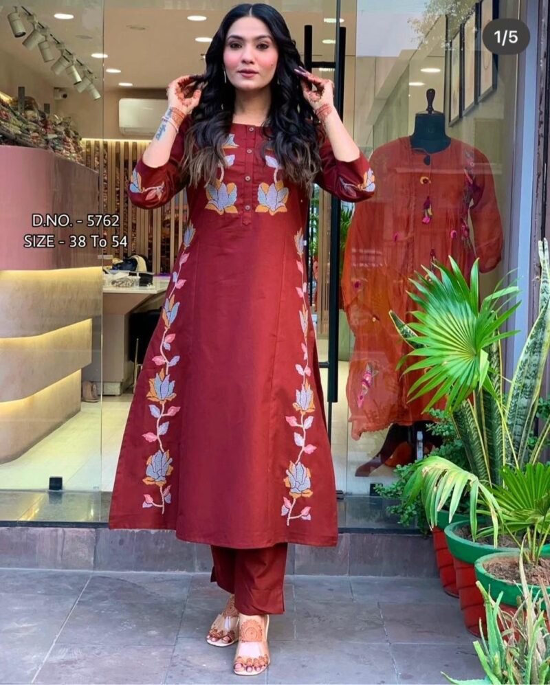 Plus/ Regular Size Red Cotton Embroidered  Anarkali Suit - Image 3
