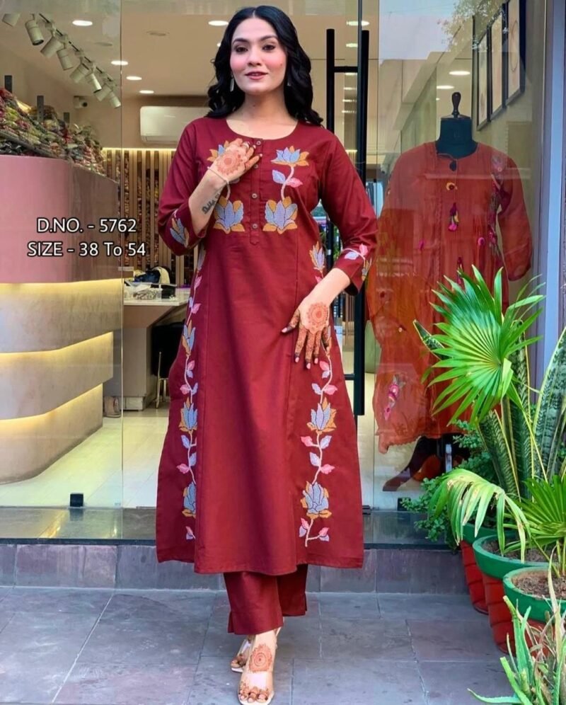 Plus/ Regular Size Red Cotton Embroidered  Anarkali Suit - Image 2