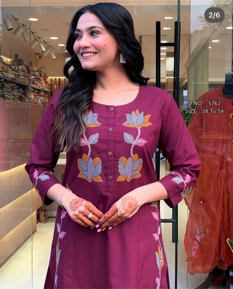 Plus/ Regular Size Dresses Cotton Embroidered  Anarkali Suit - Image 2
